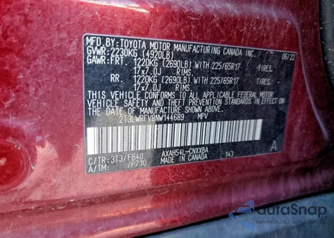 2022 Toyota Rav4 Le z USA, uszkodzony, nr VIN 2T3LWRFV8NW144689